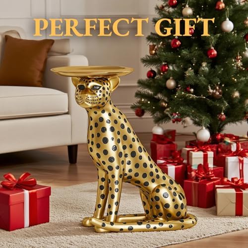 Homary Leopard Statue Side Table with Tray Top