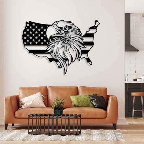 American Flag Metal Wall Art - 30x21 Inch Silver Sculpture