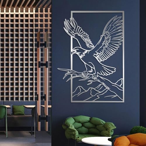 Metal Eagle Wall Decor Silver 24x17 Inch Wall Art