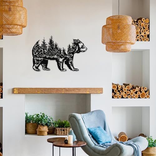 Rajukit Bear Decor - Rustic Wall Sculpture with Mountain and Trees