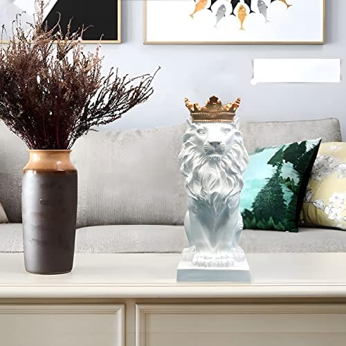 7 Inches Crown Lion Statue - Handmade Resin Animal Sculpture