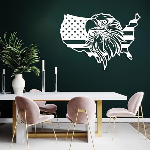 American Flag Metal Wall Art - 30x21 Inch Silver Sculpture
