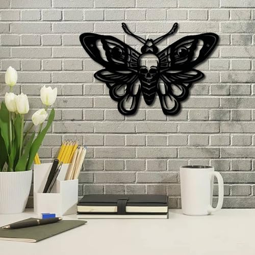 Butterfly Metal Wall Decor Black Skull Sculpture 12x8 Inch