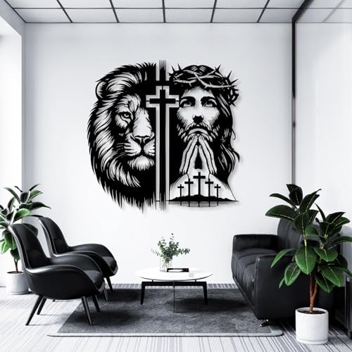 Jesus and Lion Metal Wall Art 19x19 Black