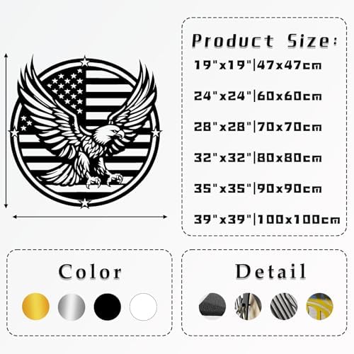 American Flag Eagle Metal Wall Decor - Patriotic Art Sculpture