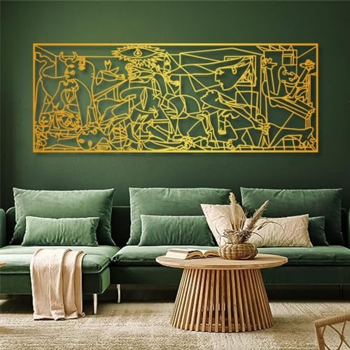 Fayholy Large Abstract Picasso Guernica Metal Wall Art - Gold 59x23 Inches