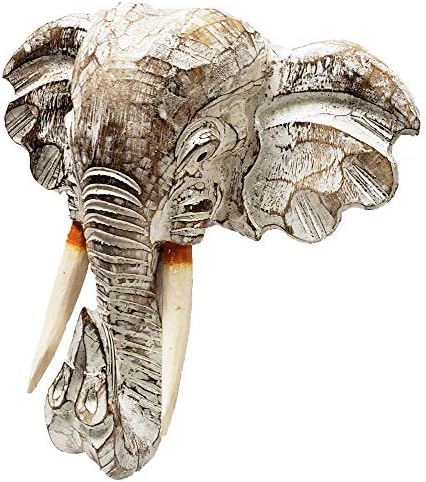 Elephant Head Mask Decor Wall Sculpture Hand Carved and Painted