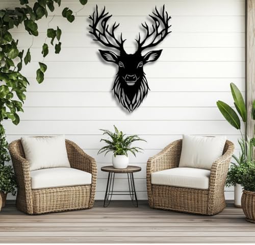 Flewfar Metal Deer Wall Art Decor 24x24 Inch Black Unframed