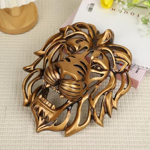 Rekeell Decorative Lion Head Wall Art Gold Finish
