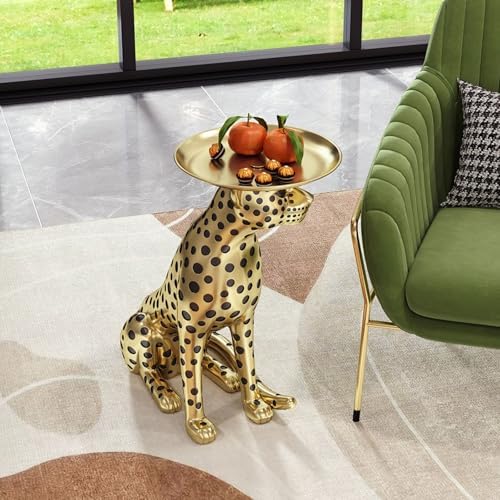 Homary Leopard Statue Side Table with Tray Top