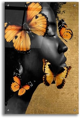 Epic Art Monochrome Golden Butterfly 2 Wall Art