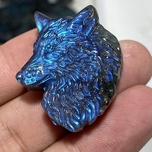 TEAMWILL Labradorite Crystal Wolf Head Sculpture