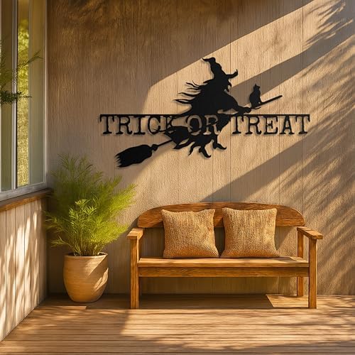 Pluviart Spooky Halloween Wall Art Sign - Witch Cat Silhouette