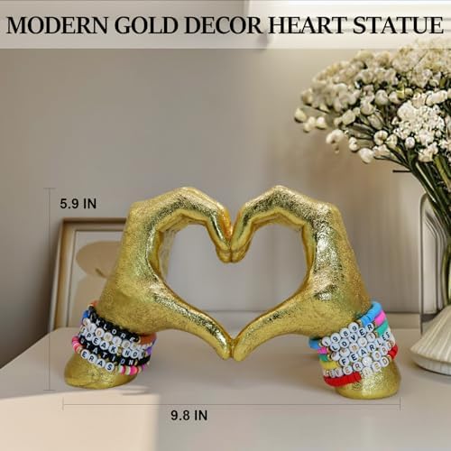 DECOUE Gold Heart Hands Statue Home Decor