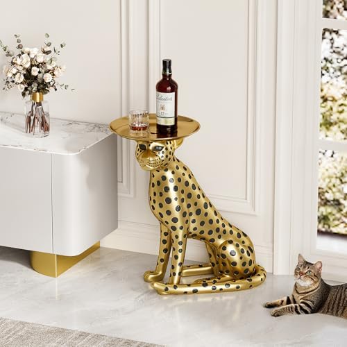 Homary Leopard Statue Side Table with Tray Top