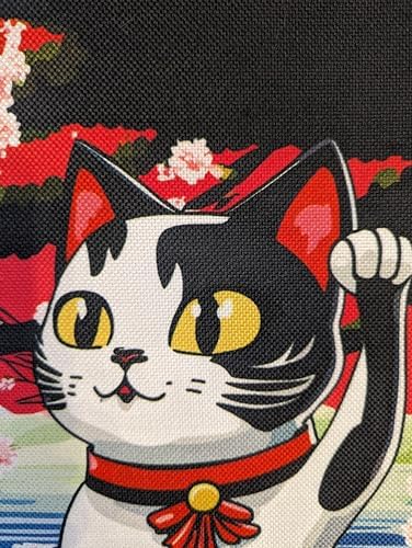 Japanese Waving Cat Wall Scroll Art 16x24 Inches