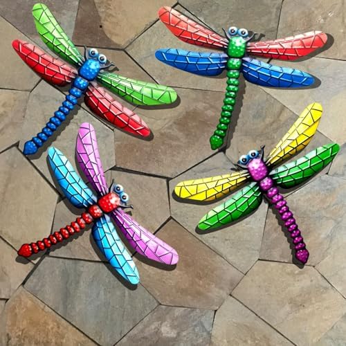 GENHAOTHREE 142 Inch Giant Metal Dragonfly Wall Decor 4 Pack