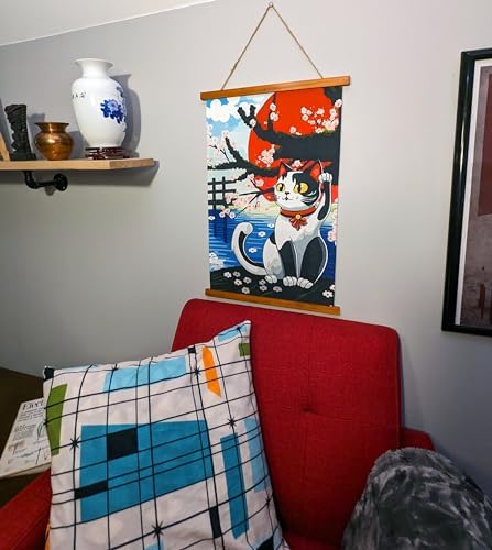 Japanese Waving Cat Wall Scroll Art 16x24 Inches