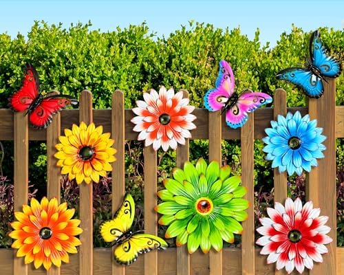 Gisafai 10 Pcs Metal Flowers Wall Art Outdoor Decor
