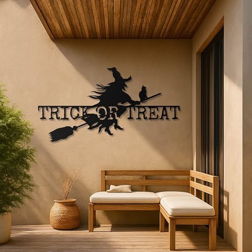 Pluviart Spooky Halloween Wall Art Sign - Witch Cat Silhouette