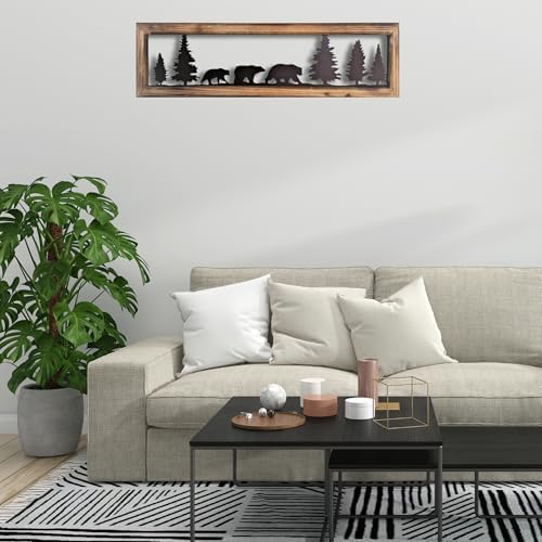 BestGiftEver Rustic Wood Frame Bear Wall Art 34 Inch