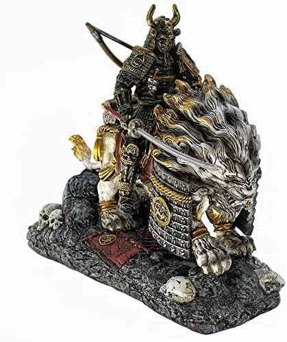 LOOYAR Medieval White Lion Samurai Warrior Resin Statue