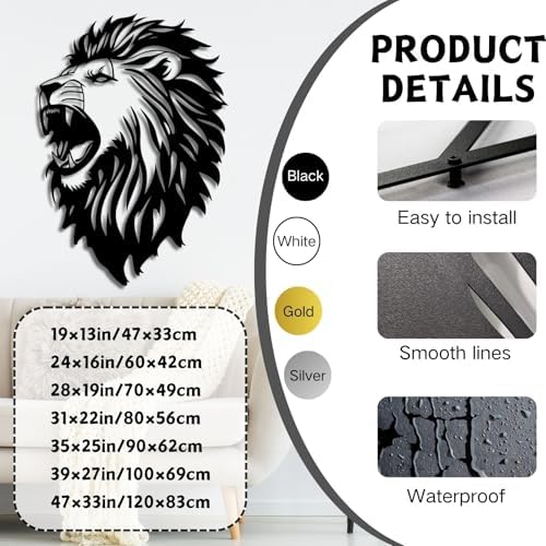 ENJOYOO Metal Lion Head Wall Art 24x16in Wall Decor