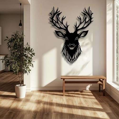 Flewfar Metal Deer Wall Art Decor 24x24 Inch Black Unframed