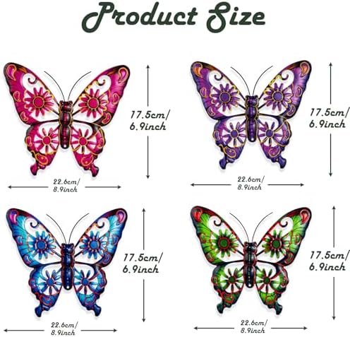 Pipilily 4 Piece Metal Butterfly Wall Art Decor