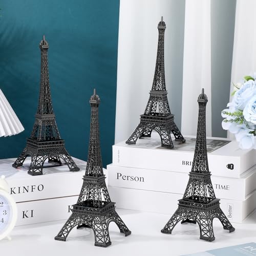 Therwen 4 Pcs Eiffel Tower Metal Statue Decor Set
