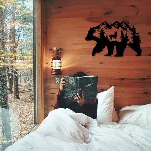 Metal Bear Wall Art - Rustic Forest Decor 14x85 Inch