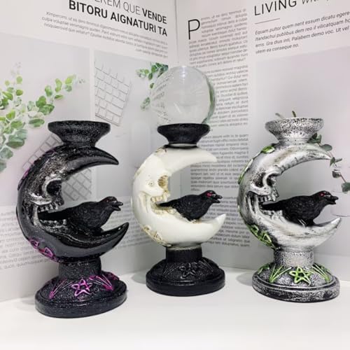 Gothic Moon and Raven Crystal Ball Base Halloween Home Decor