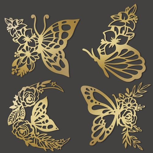 LOYIM 4 Pcs Gold Metal Butterfly Wall Decor