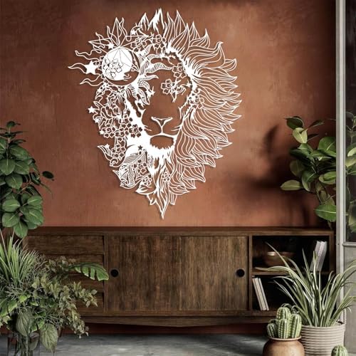 Lion Head Wall Decor Silver 35x41 Metal Artwork