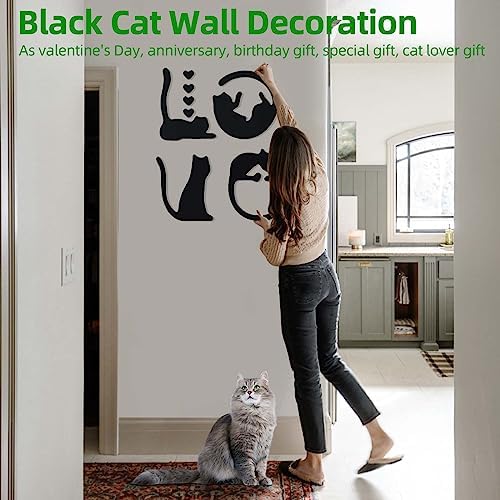 8Pcs Black Metal Cat Wall Art Set