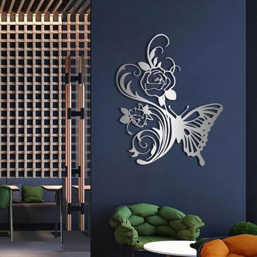 RUNBOAT Metal Flower Butterfly Wall Art - 39x32in Silver