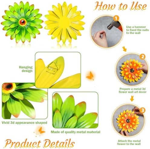 Gisafai 10 Pcs Metal Flowers Wall Art Outdoor Decor