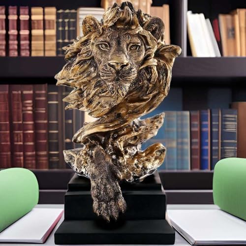CUZOKOLA Large Golden Lion Head Statue Collectible Home Decor