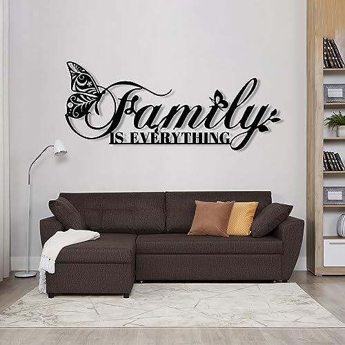 Family Is Everything Metal Wall Art with Butterfly 31x13 Inches Black