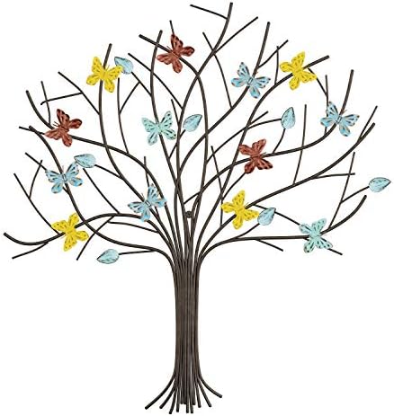 Tree of Life Butterfly Wall Art - Hand Painted Metal Sculpture