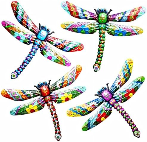 GENHAOTHREE Extra Large 4PCS Metal Dragonfly Wall Art Outdoor