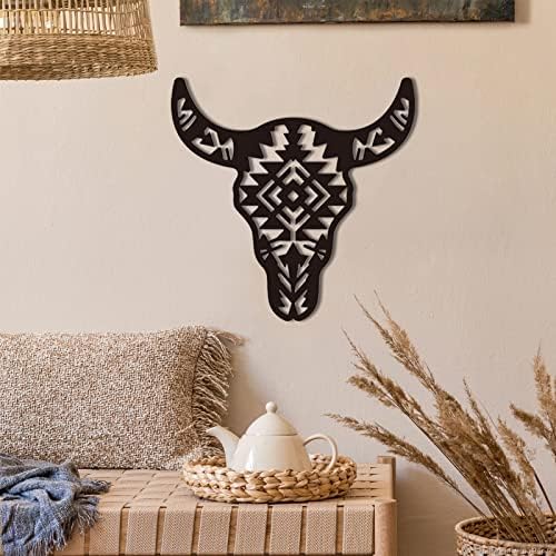 ORIGACH 12 Inch Black Metal Cow Skull Wall Sculpture Decor