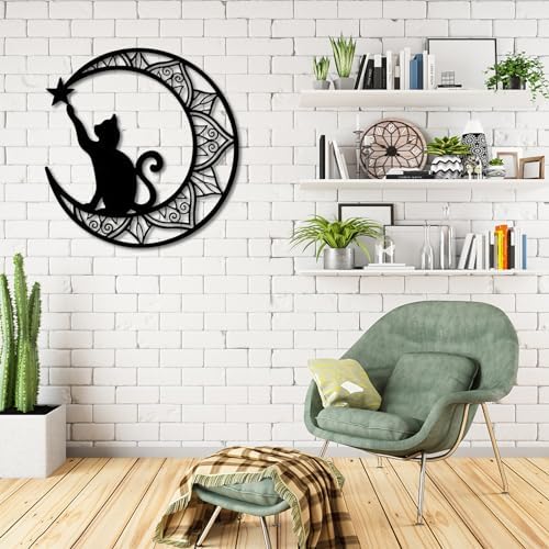 Fzojnxy Premium Black Cat and Moon Wall Sculpture