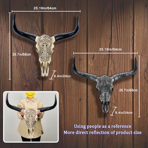 Hand-Carved Authentic Cow Skull Wall Decor 27x26x10 Inch
