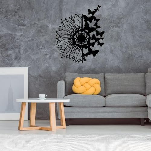 Sunflower Butterfly Wall Art - Metal Decor for Home