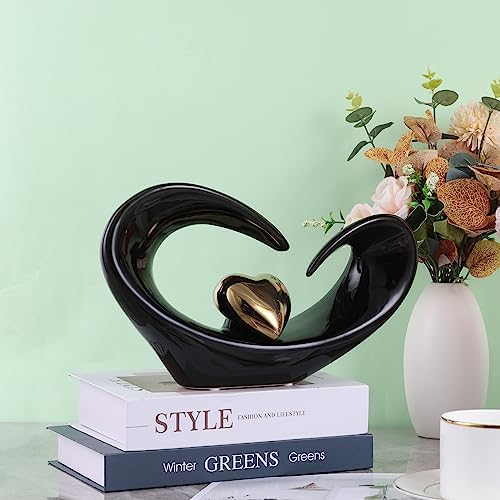 Orenm Ceramic Heart Sculpture Black Gold Abstract Decor