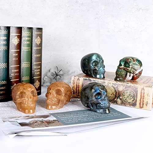 LEADGEM 30 Inch Ocean Jasper Crystal Skull Decor Statue