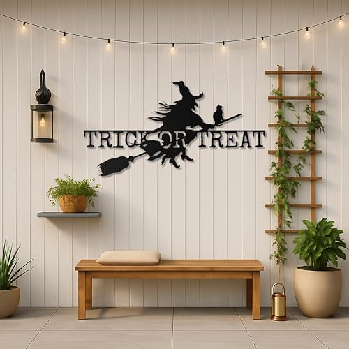 Pluviart Spooky Halloween Wall Art Sign - Witch Cat Silhouette