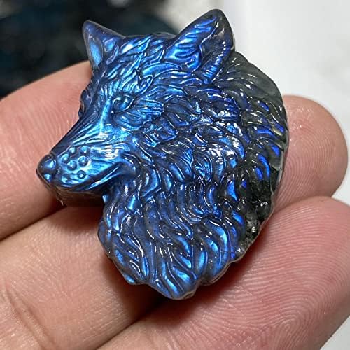 TEAMWILL Labradorite Crystal Wolf Head Sculpture