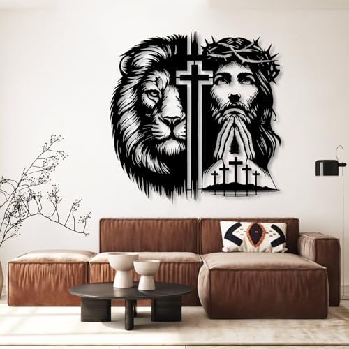 Jesus and Lion Metal Wall Art 19x19 Black
